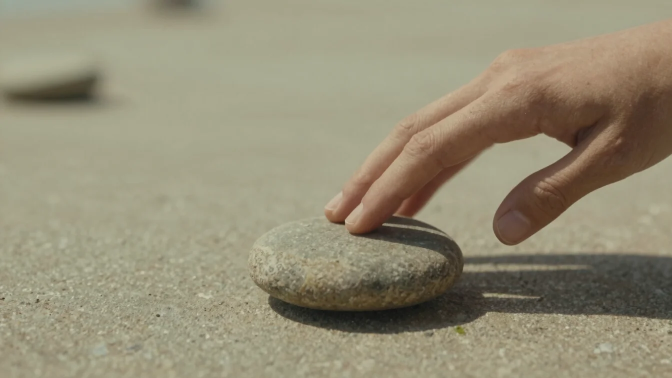 a close-up of a hand gently touching a smooth, naturally polished